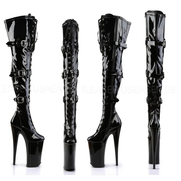Pleaser Beyond Buckle Thigh High Boot Black PVC BNIB - Picture 2 of 2